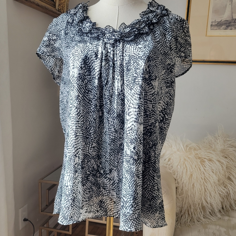 Anne Klein blouse, Black & White Patterned,  XL